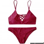 RAISINGTOP Swimwear Ladies Triangle Bikini Set Bandage Push-Up Swimsuit Elastic Two Piece Beachwear Lace up V-Neck Red B079NYXD2X